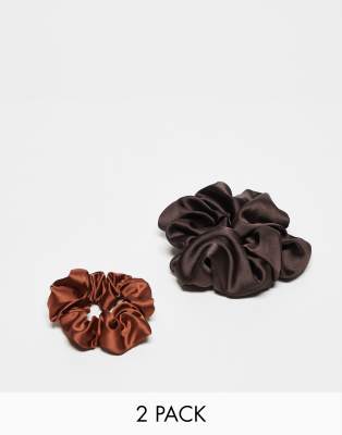 & Other Stories & Other Stories hair scrunchie 2-pack in mixed sizes in brown