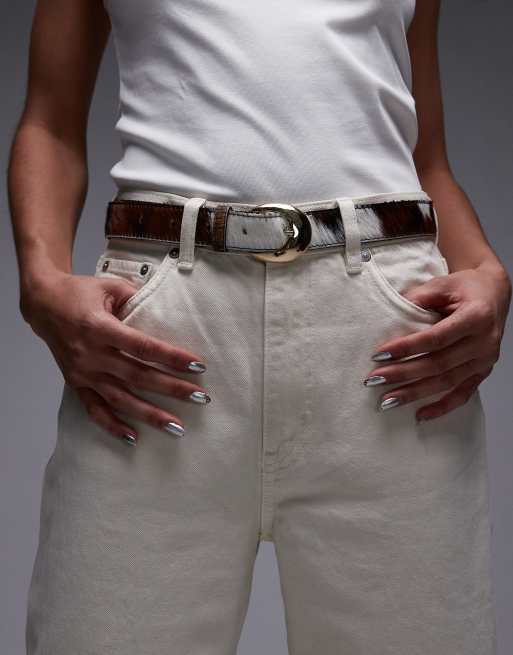 & Other Stories hairy cow print belt in brown