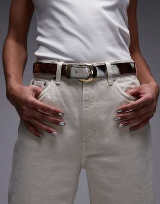 & Other Stories hairy leather cow print belt in brown