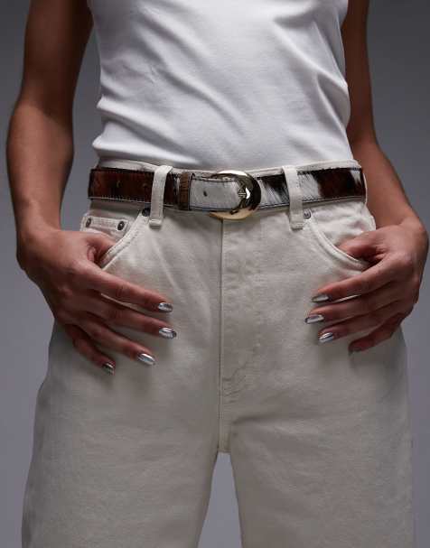 & Other Stories hairy leather cow print belt in brown - view 1