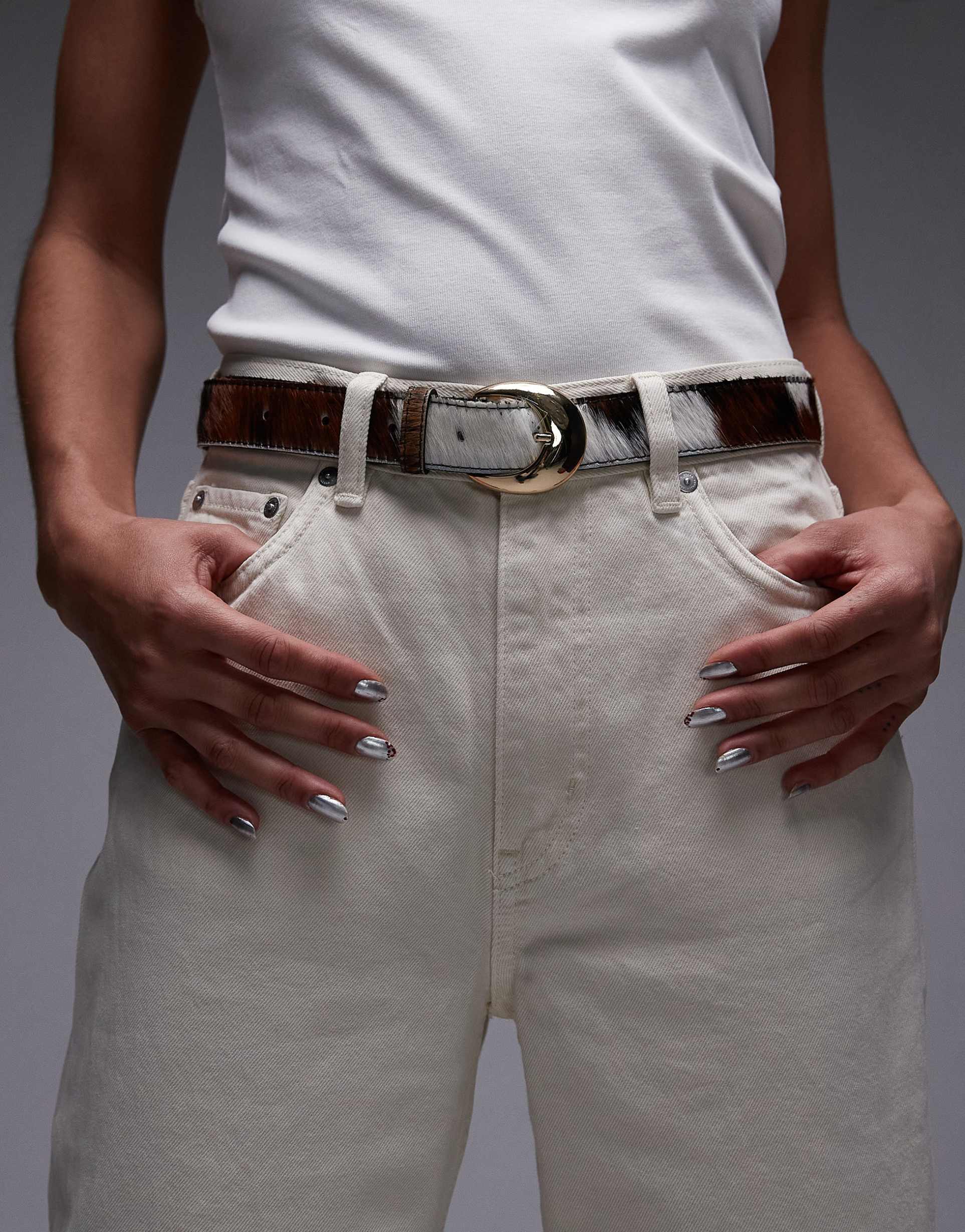 & other stories hairy leather cow print belt in brown