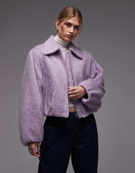 & Other Stories hairy wool and mohair mix bomber jacket in lilac - view 1