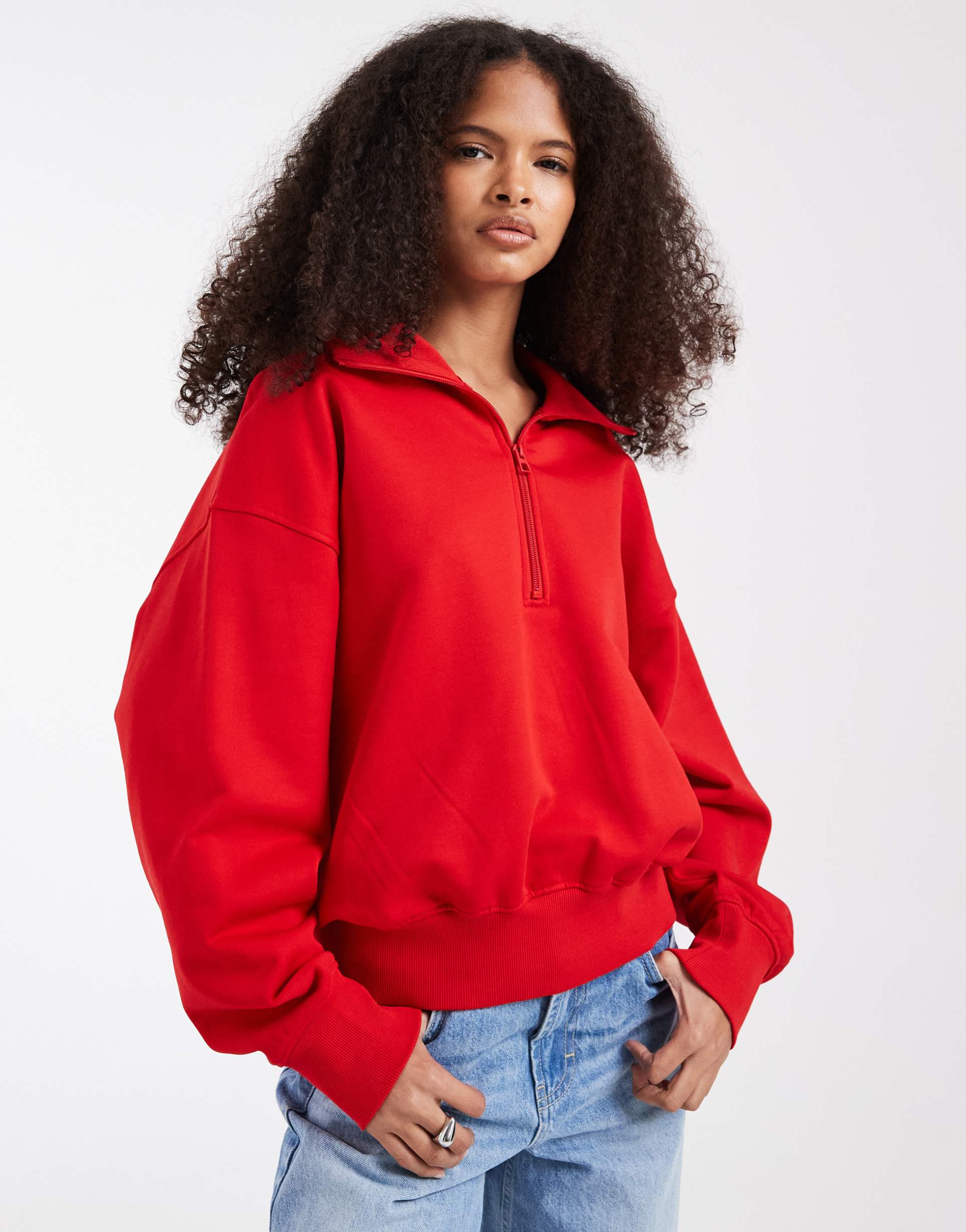 & other stories half zip sweatshirt in bright red