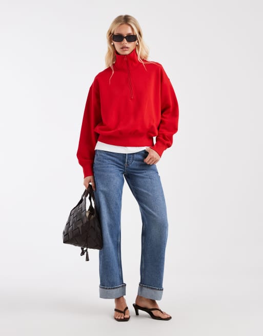 & Other Stories half zip sweatshirt in bright red, 2 of 4