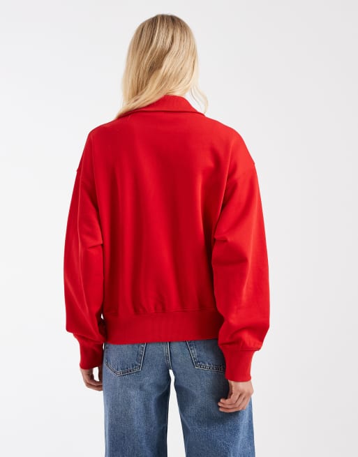 & Other Stories half zip sweatshirt in bright red, 4 of 4