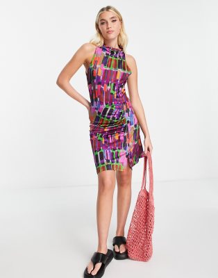 Other Stories &  Halter Jersey Mini Dress In Abstract Print-multi