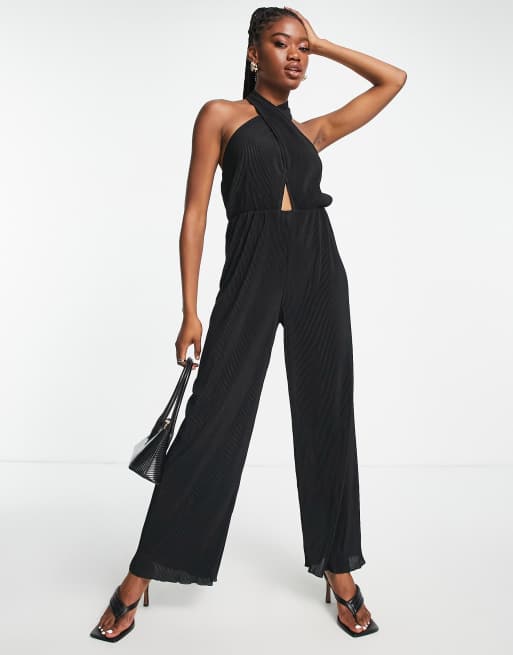 Black and white store halter jumpsuit