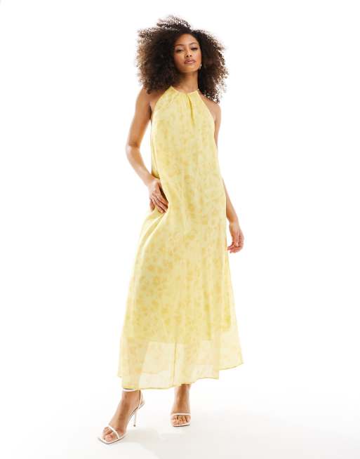 Other Stories halter neck midaxi dress with cutaway back yellow