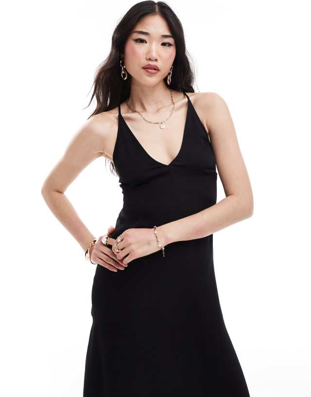 & Other Stories - halter neck midi dress with strappy back detail in black