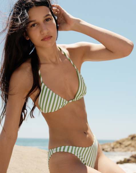 & Other Stories halter triangle bikini in green stripes - view 1