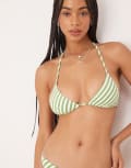 [Other Stories] & Other Stories halter triangle bikini top in green stripes 38 Green stripes