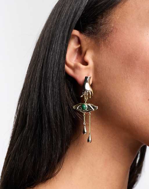 & Other Stories hand and eye pendant earrings in gold