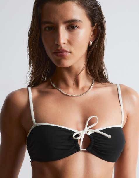& Other Stories - Haut de bikini bandeau à bords blancs - Noir - view 1