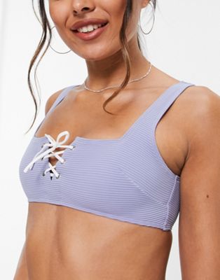 & Other Stories polyester tie front bikini top in light blue - MBLUE - ASOS Price Checker
