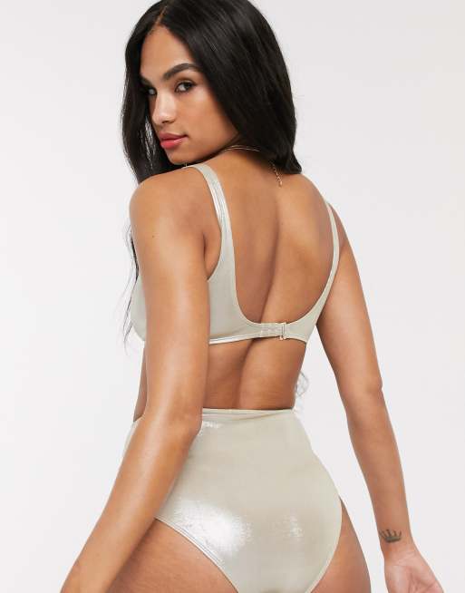 & Other Stories - Haut de bikini triangle brillant - Rose pastel, 2 de 4