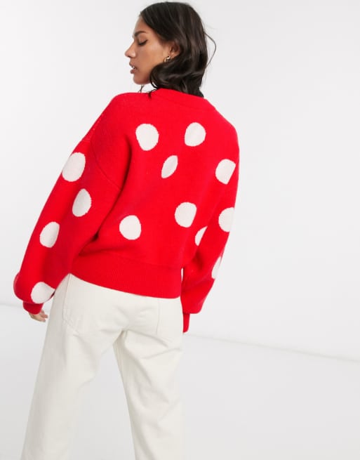 Other Stories Heart And Polka Dot Sweater In Red Asos