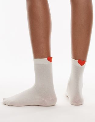 & Other Stories & Other Stories heart embroidery motif socks in off white