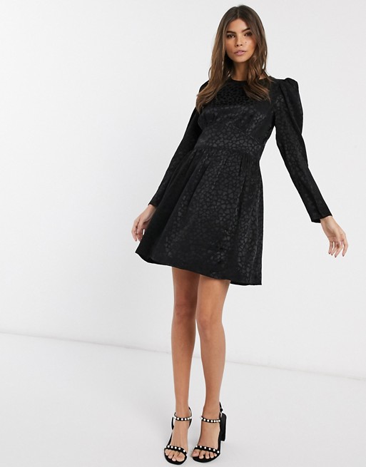 & Other Stories heart jaquared mini skater dress in black