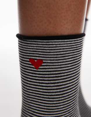 & Other Stories & Other Stories heart socks in black and white stripe-Multi