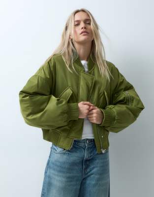 & Other Stories Heavy Padded Nylon Bomber In Green
