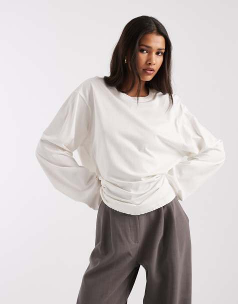 & Other Stories heavy weight oversized wide sleeve long sleeve t-shirt in white