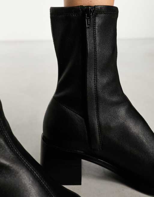 Black leather heeled ankle boots hotsell