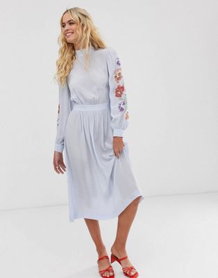 embroidered floral midi dress