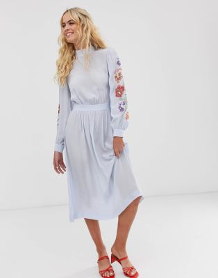 embroidered floral midi dress