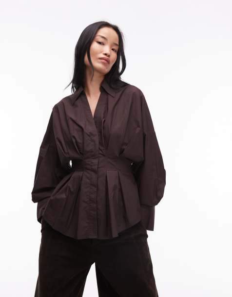 & Other Stories – Hemd in Braun mit Raffung in der Taille und voluminösen Ärmeln - view 1