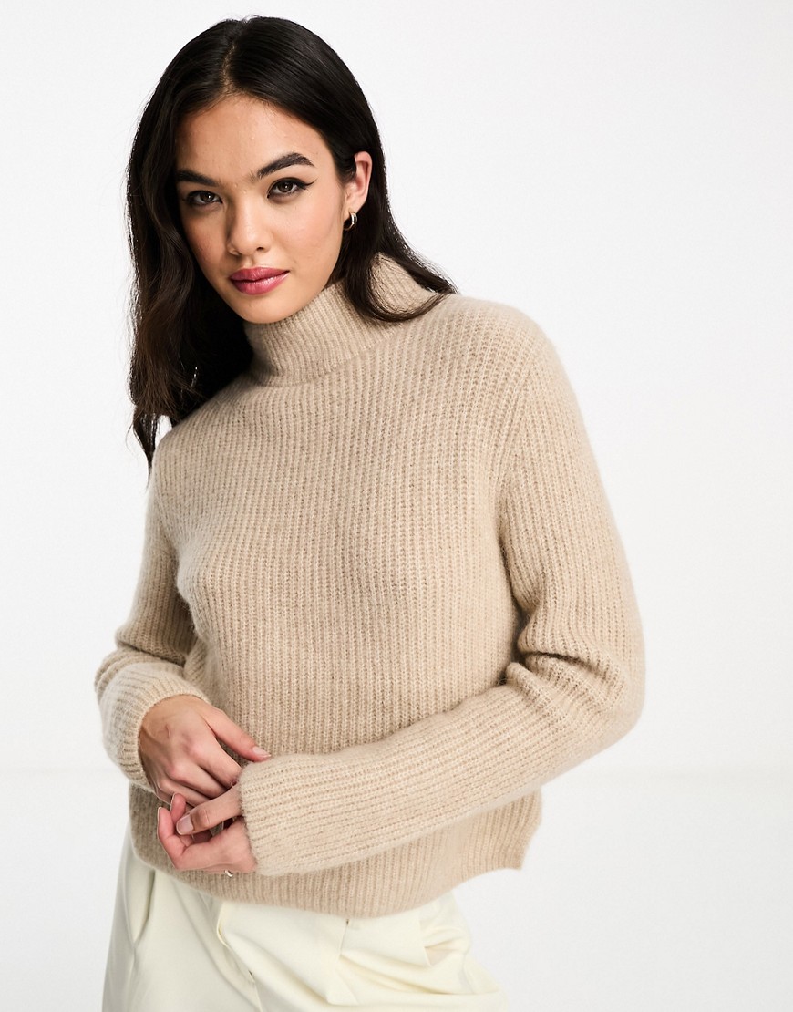 & Other Stories high neck alpaca wool ribbed jumper in beige-Neutral