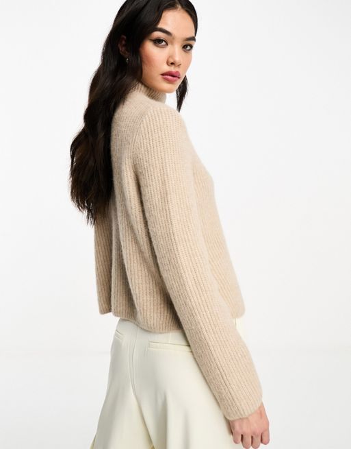 & Other Stories high neck alpaca wool ribbed sweater in beige | ASOS
