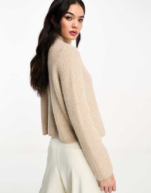 & Other Stories high neck alpaca wool ribbed sweater in beige