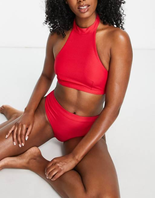  Other Stories high neck bikini top in red