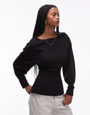 & Other Stories & Other Stories high neck blouse with volume sleeves and embroidered scalloped hem and cuffs in black