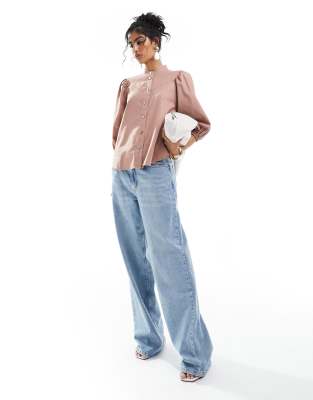 & Other Stories & Other Stories high neck blouse with volume sleeves in washed pink