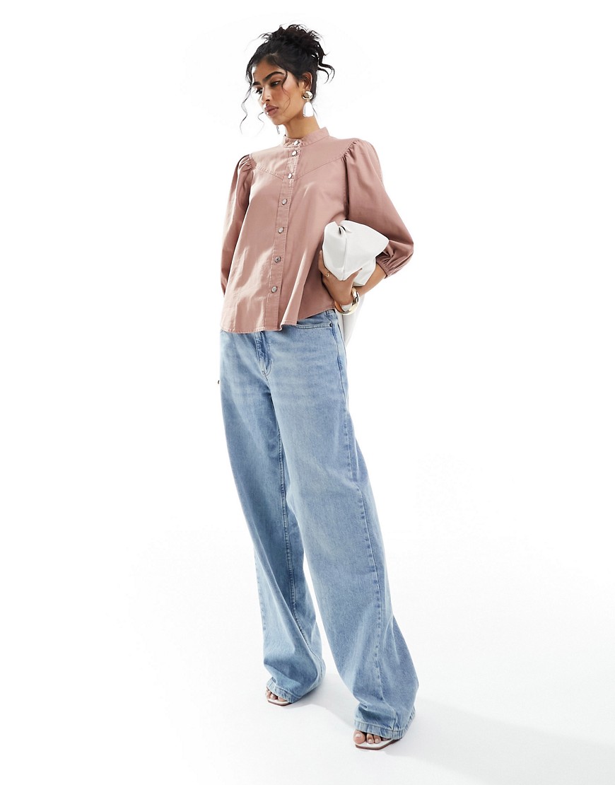 & Other Stories high neck blouse with volume sleeves in washed pink