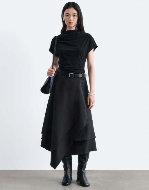 & Other Stories high neck draped ruched top in black, 2 of 4