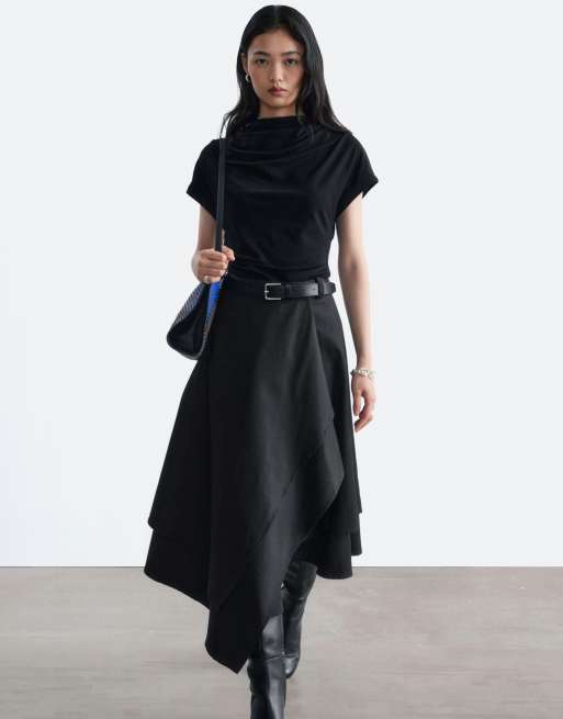 & Other Stories high neck draped ruched top in black, 3 of 4