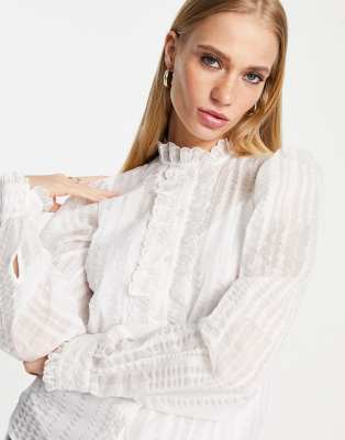 white high neck frill top