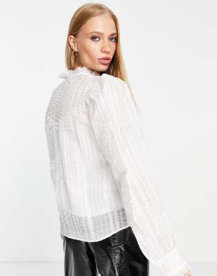 & Other Stories high neck frill blouse in off white