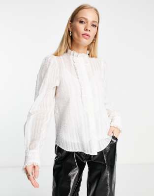 white high neck frill top