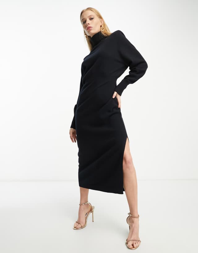 & Other Stories high neck knit dress with slit in black