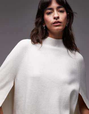 & Other Stories High Neck Knit Sweater With Cape Back And Sleeves In White