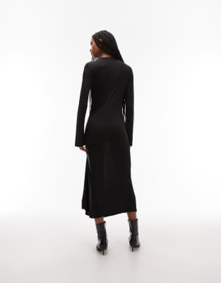 & Other Stories High Neck Long Sleeve Soft Twisted Midi Dress in Black