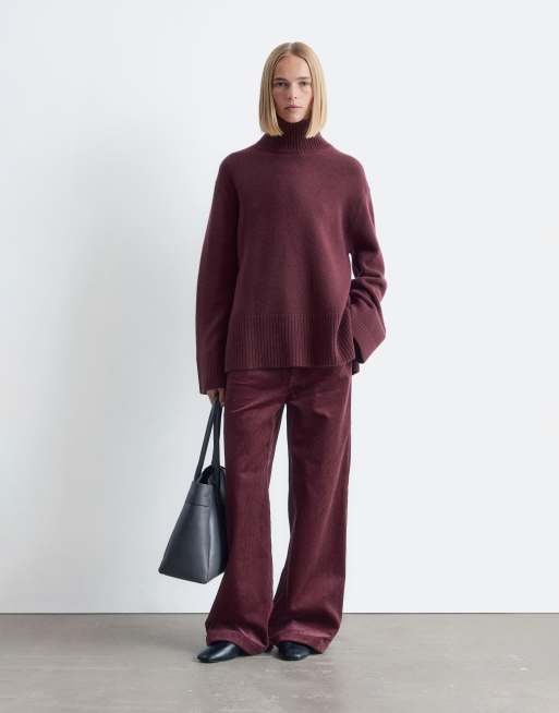 & Other Stories high neck relaxed knit sweater in burgundy plum, 2 of 4