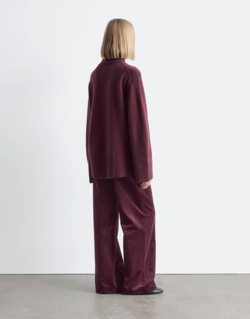 & Other Stories high neck relaxed knit sweater in burgundy plum, 3 of 4