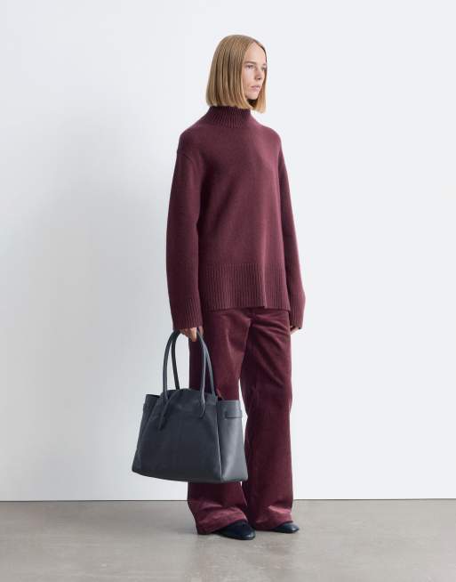 & Other Stories high neck relaxed knit sweater in burgundy plum, 4 of 4