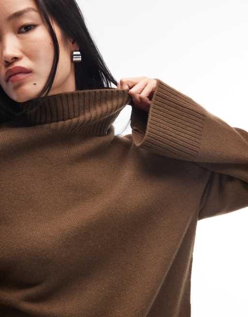 & Other Stories high neck relaxed knit sweater in mocha brown | ASOS