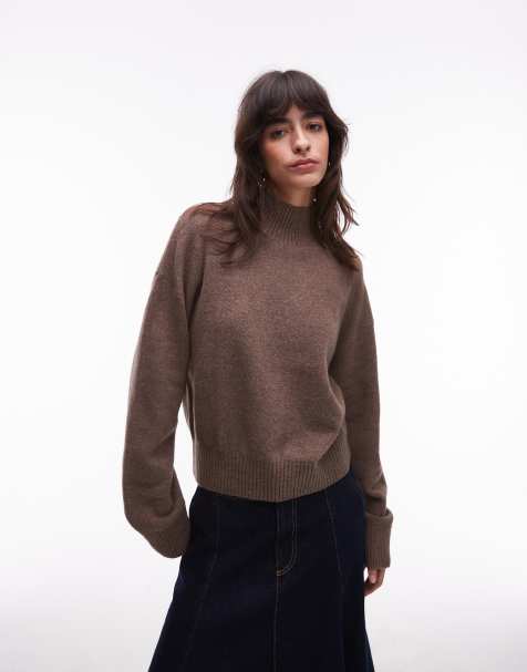 & Other Stories high neck relaxed knit sweater with wide sleeves in light brown - view 1