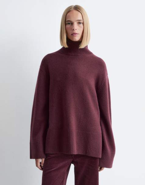 & Other Stories high neck relaxed  knitted sweater in burgundy plum - view 1